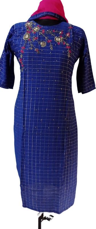 Girls Embroidered Modal Straight Kurta With Attached Dupatta  (Blue)
