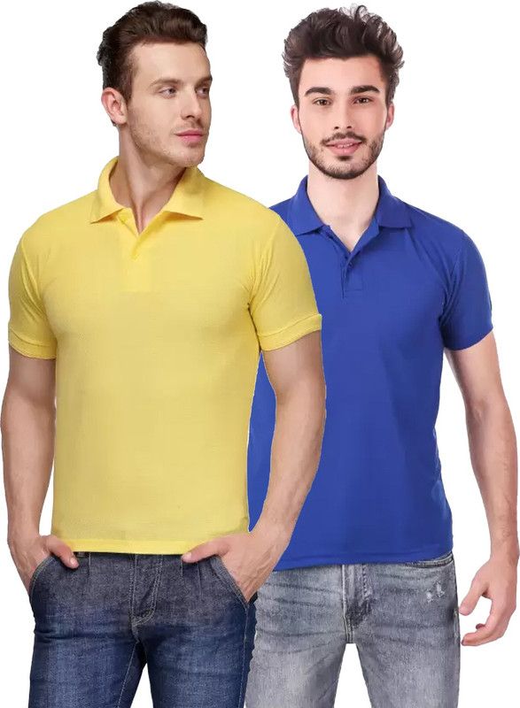 Pack of 2 Men Self Design Polo Neck Cotton Blend Multicolor T-Shirt