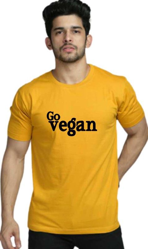 GVYM Men Self Design Round Neck Cotton Blend Yellow T-Shirt