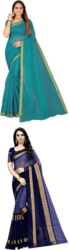 Solid/Plain Bhagalpuri Art Silk Saree  (Pack of 2, Multicolor)