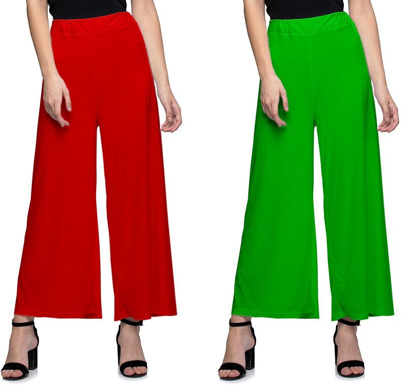 Pack of 2 Women Relaxed Red, Green Polycotton Trousers