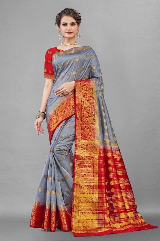 Solid/Plain Daily Wear Cotton Silk Saree  (Grey)