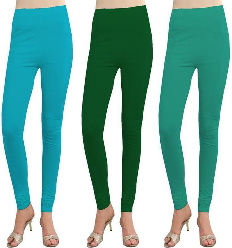 Cursive Churidar Length Western Wear Legging  (Green, Light Blue, Light Green, Solid)