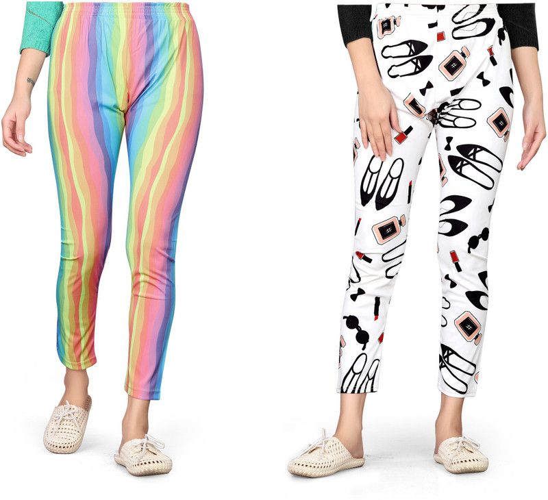NavNari Ankle Length Western Wear Legging  (White, Multicolor, Printed)