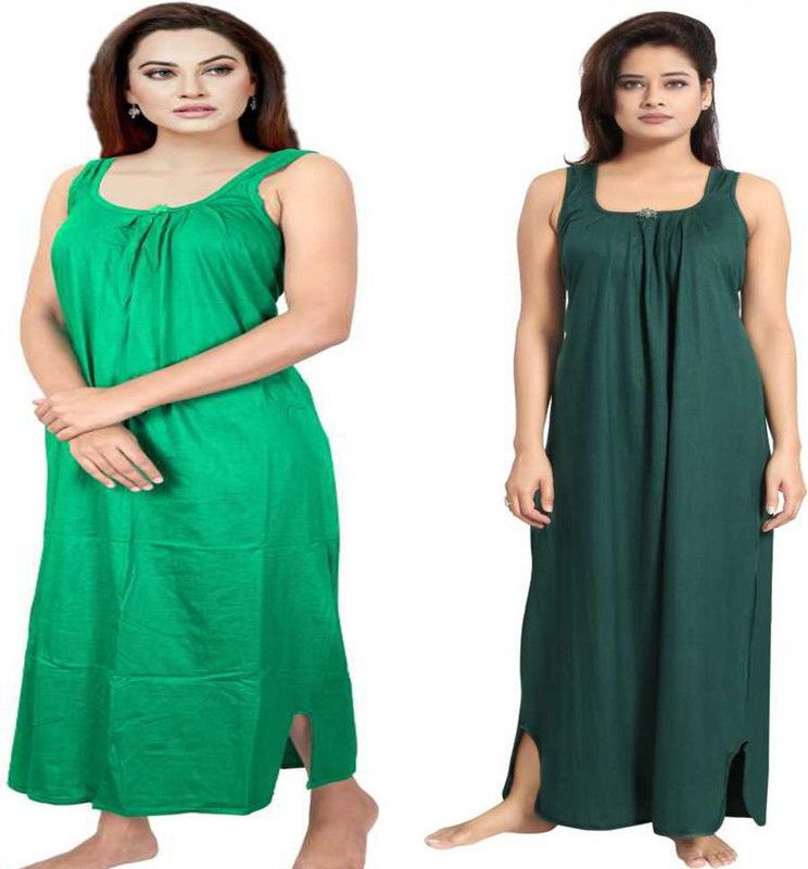 Women Night Dress  (Light Green, Dark Green)