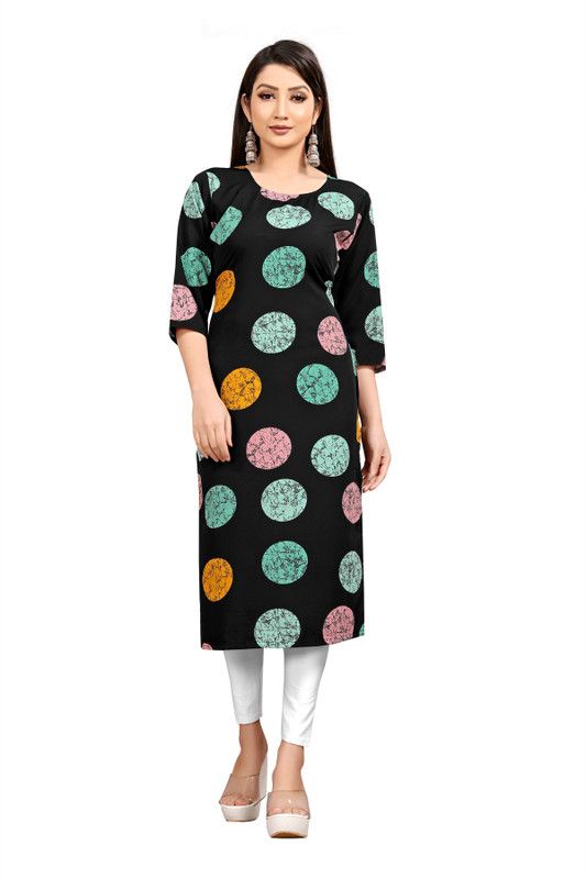 Women Block Print Crepe Straight Kurta  (Black)