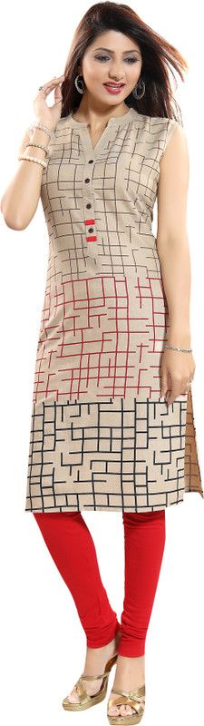 Women Geometric Print Cotton Rayon Straight Kurta  (Beige)