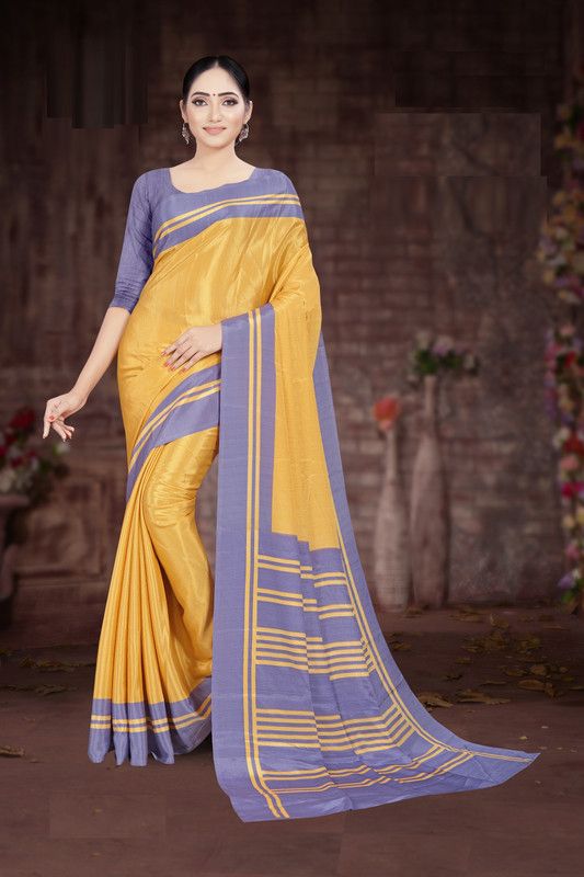 Fashion Crepe Saree  (Yellow, Blue)