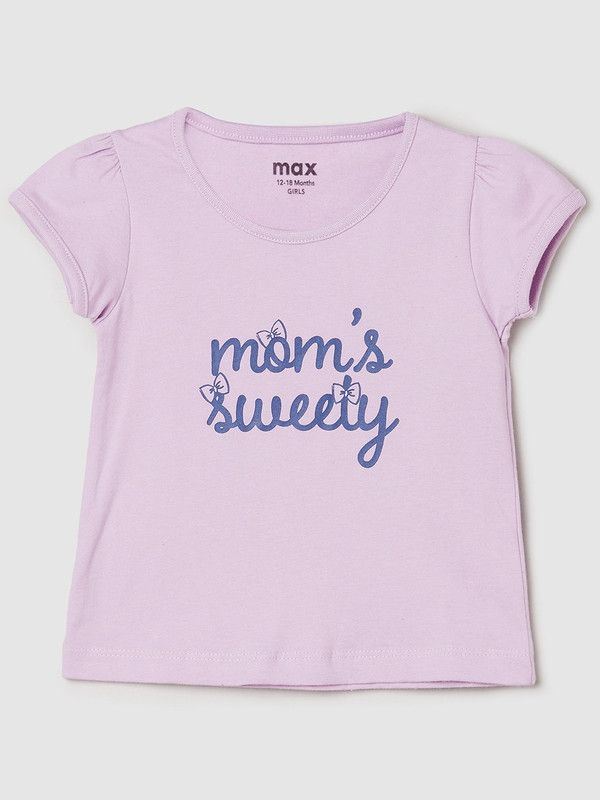 Baby Girls Typography Pure Cotton T Shirt  (Purple, Pack of 1)
