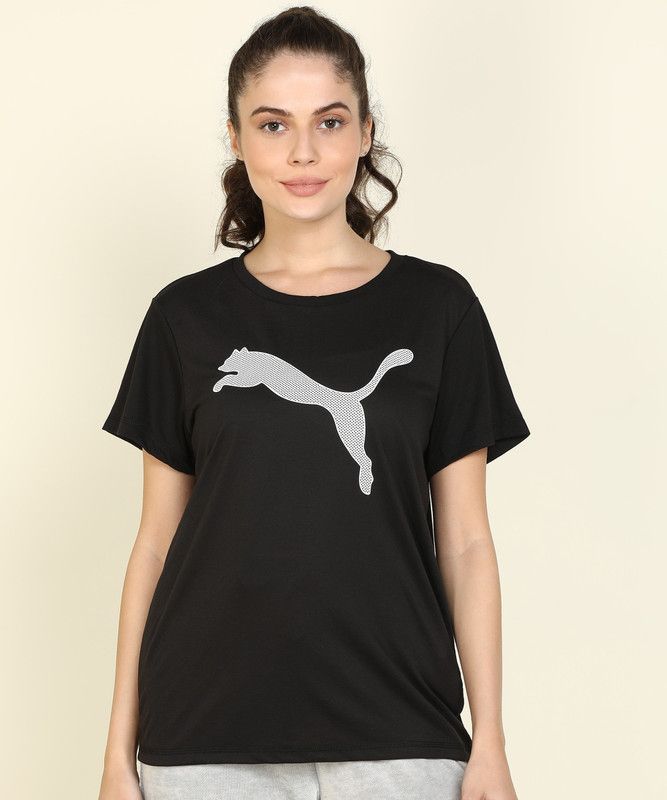 Evostripe Tee Women Printed Round Neck Polyester Black T-Shirt