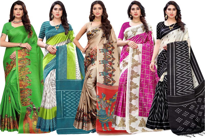 Printed Bollywood Pure Silk Saree  (Pack of 5, Multicolor)
