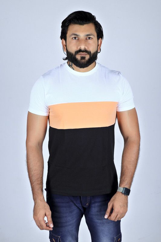 Color Block Men White, Black, Orange T-Shirt