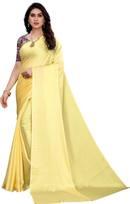 Striped Daily Wear Chiffon Saree  (Yellow)