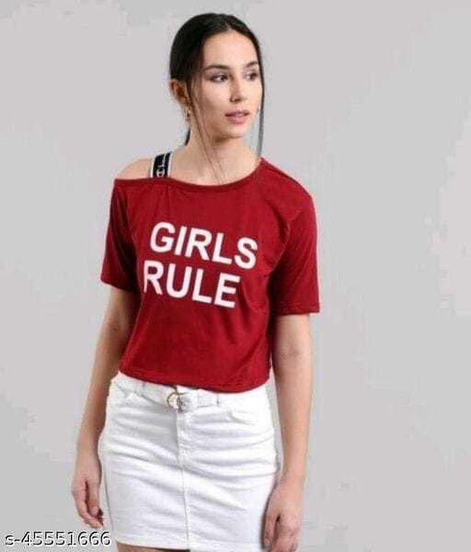 Casual One Shoulder Sleeves Printed Women Maroon Top