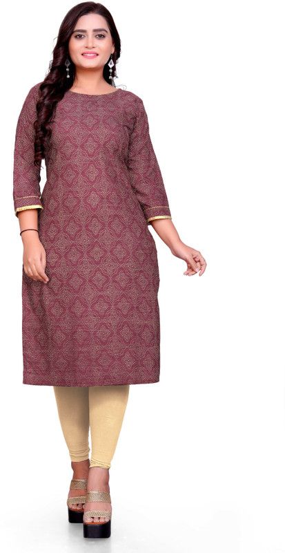 Women Bandhni Print Kurta  (Maroon)