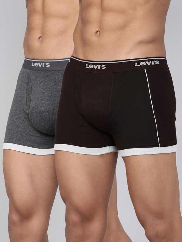 Pack of 2 Contoured Double Pouch, Tag Free Comfort & Smartskin Technology Style# 007 Solid Men Trunk