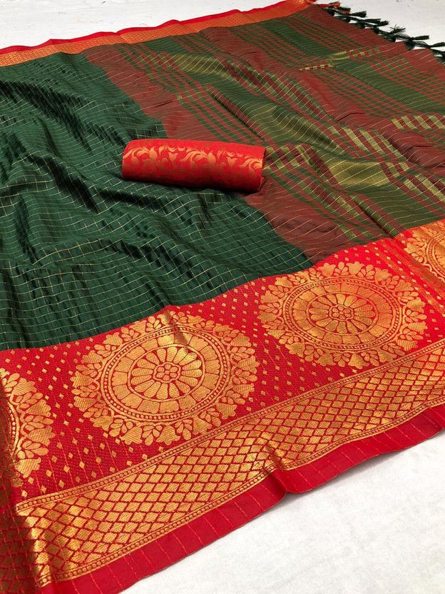 Woven Daily Wear Art Silk, Cotton Silk Saree  (Green)