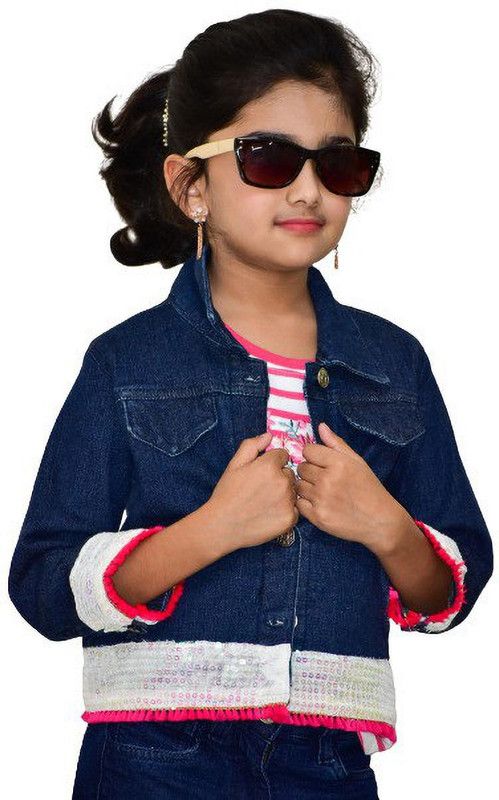 Girls Embellished Denim Casual Jacket