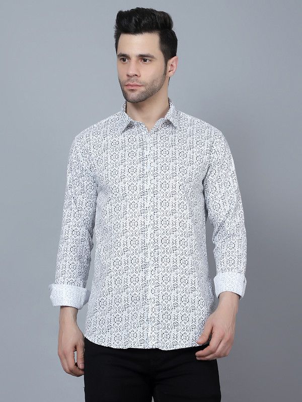 Men Slim Fit Printed Spread Collar Casual Shirt
