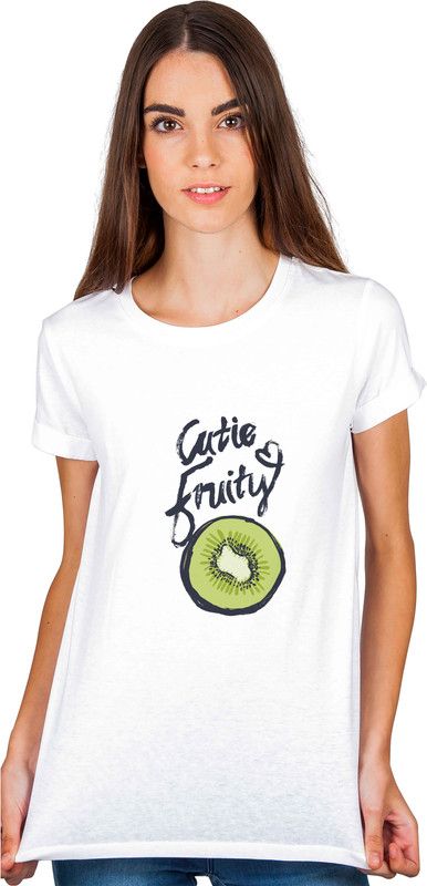 Cutie fruity Graphic printed Cotton Tshirt Unisex Women Graphic Print, Typography Round Neck Cotton Blend White T-Shirt