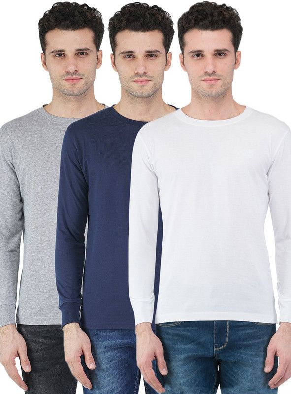 Pack of 3 Men Solid Round Neck Poly Cotton Multicolor T-Shirt
