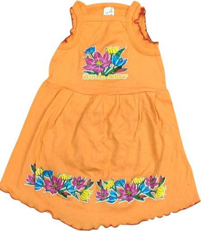 Baby Girls Above Knee Casual Dress  (Orange, Sleeveless)