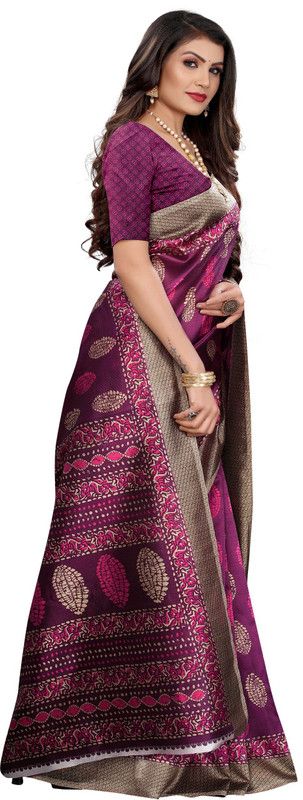 Printed Bandhani Art Silk Saree  (Purple)