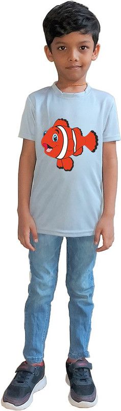 Boys Graphic Print Polyester T Shirt  (Grey, Pack of 1)