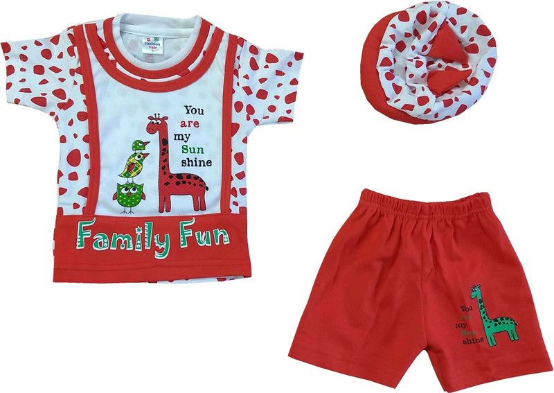Boys Casual T-shirt Cap, Shorts  (Red)