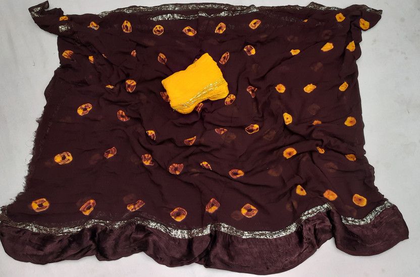 Self Design, Printed Bandhani Viscose Rayon, Georgette Saree  (Gold, Brown)