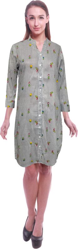 Women Striped Cotton Blend Straight Kurta  (Orange)