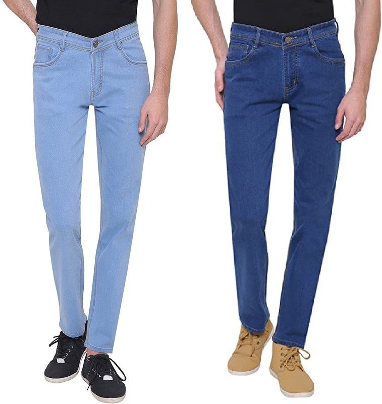 Men Slim Mid Rise Light Blue, Blue Jeans  (Pack of 2)