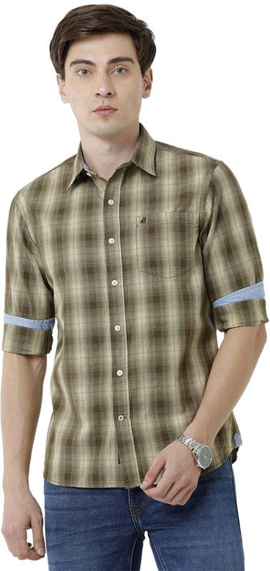 Pointed Men Slim Fit Checkered Slim Collar Casual Shirt