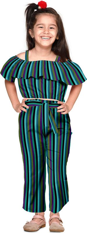 Girls Party(Festive) Top Jumpsuit  (Multicolor)
