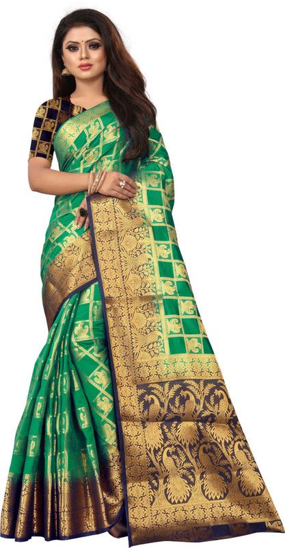 Woven Fashion Nylon Saree  (Green)