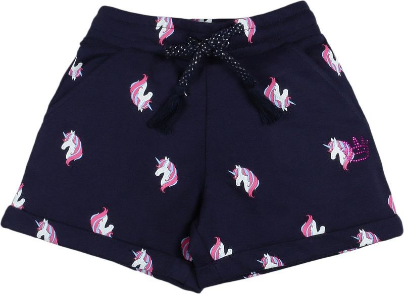 Short For Girls Casual Printed Pure Cotton  (Blue, Pack of 1)