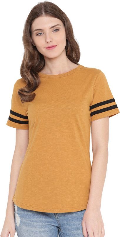 Casual Regular Sleeves Striped Women Black, Yellow Top