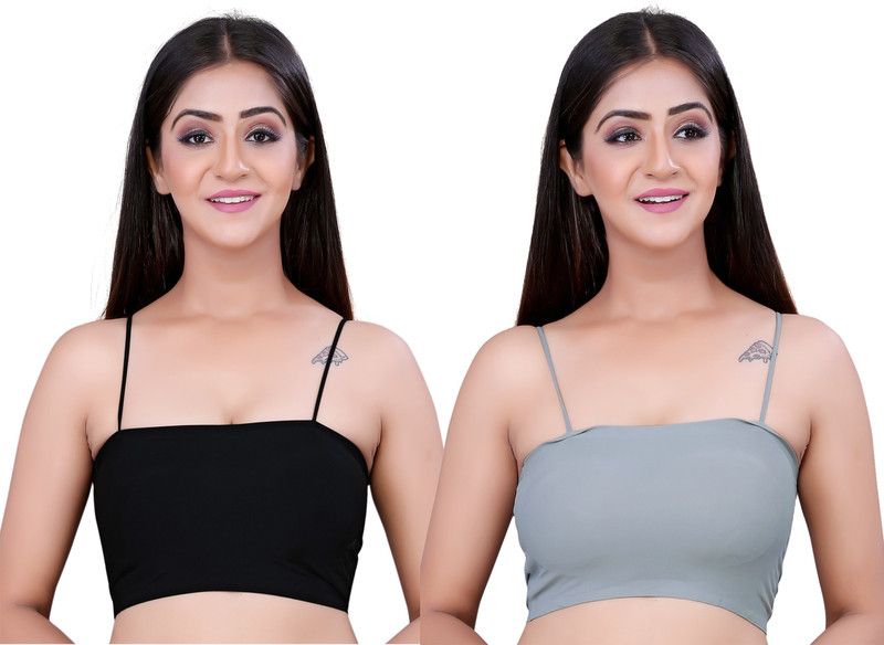 Women Cami Bra Lightly Padded Bra  (Black, Grey)