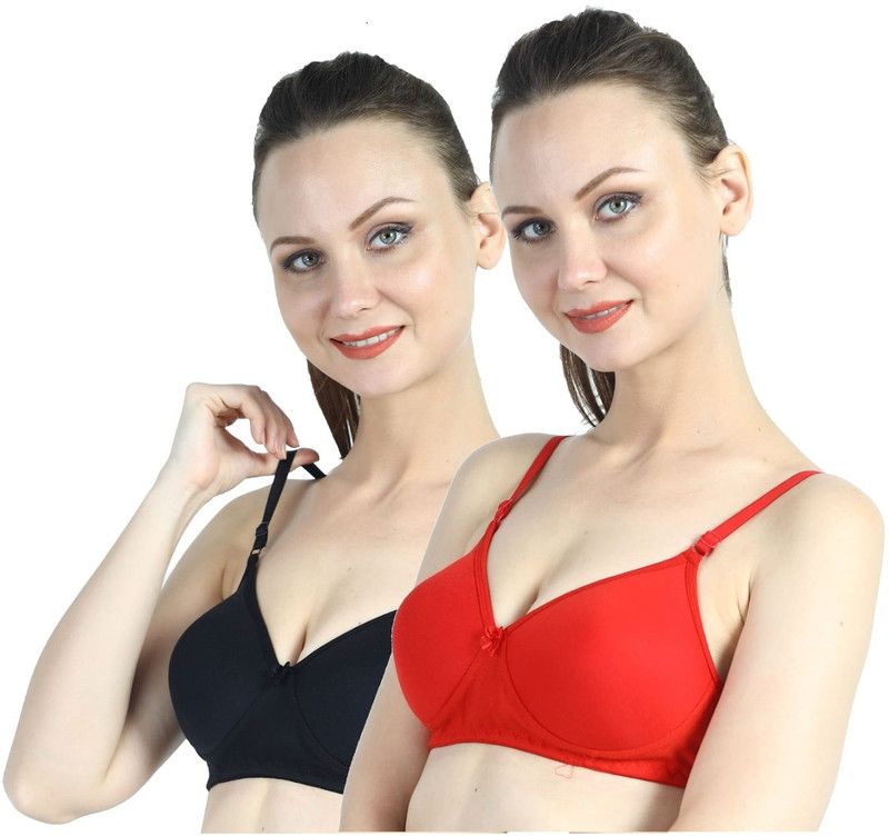 Pack of 2 Women T-Shirt Lightly Padded Bra  (Black, Red)