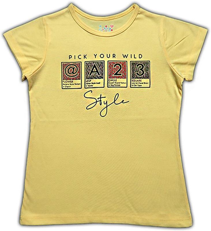Girls Printed Polycotton T Shirt  (Gold, Pack of 1)