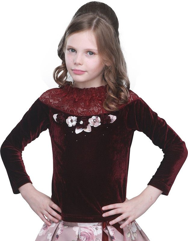 Baby Girls Party Polycotton Full Sleeve Top  (Maroon, Pack of 1)