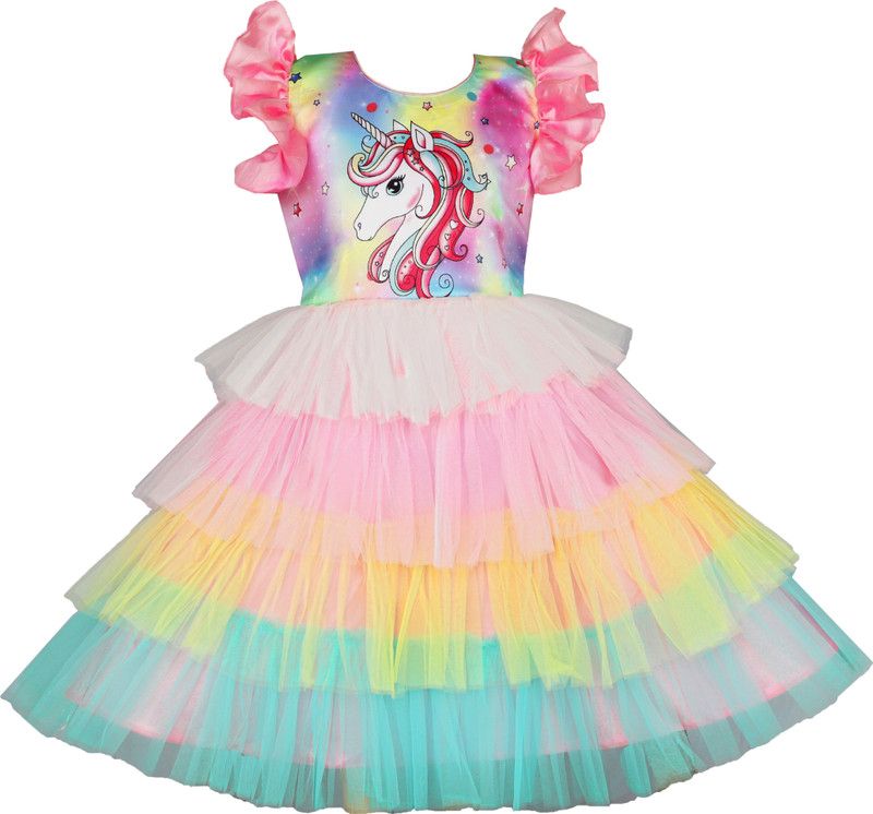 Girls Maxi/Full Length Party Dress  (Multicolor, Short Sleeve)