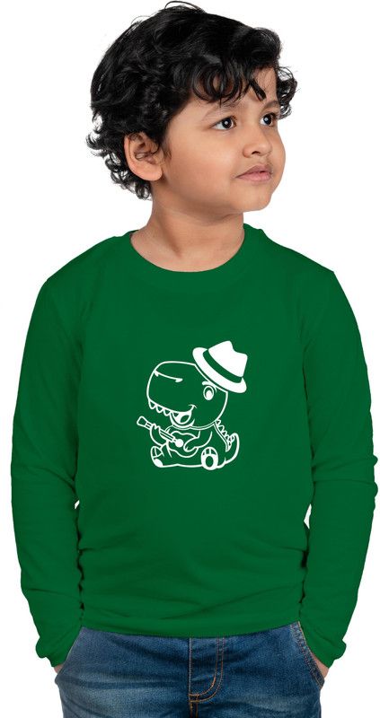 Boys & Girls Graphic Print Cotton Blend T Shirt  (Green, Pack of 1)