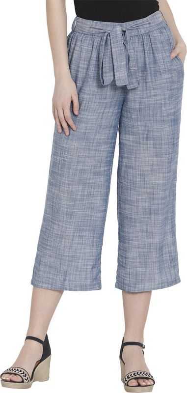Women Slim Fit Blue Viscose Rayon Trousers