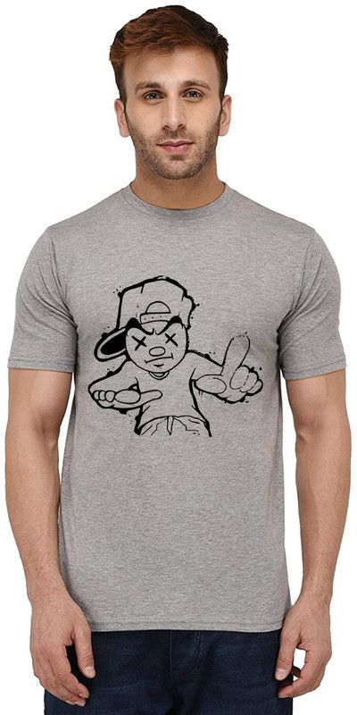 Swag Boy Men Printed Round Neck Pure Cotton Grey T-Shirt