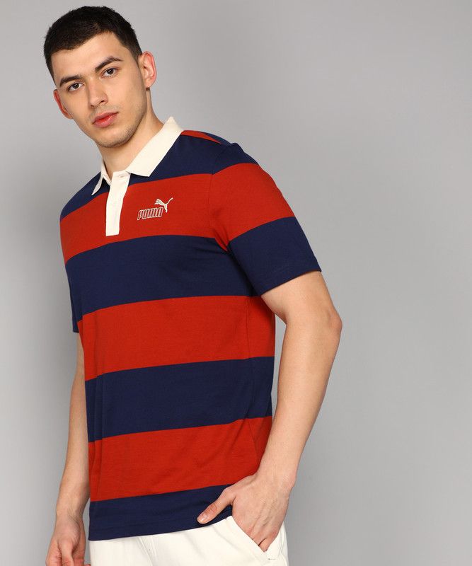 x1DER Core Polo Men Striped Polo Neck Cotton Blend Red T-Shirt