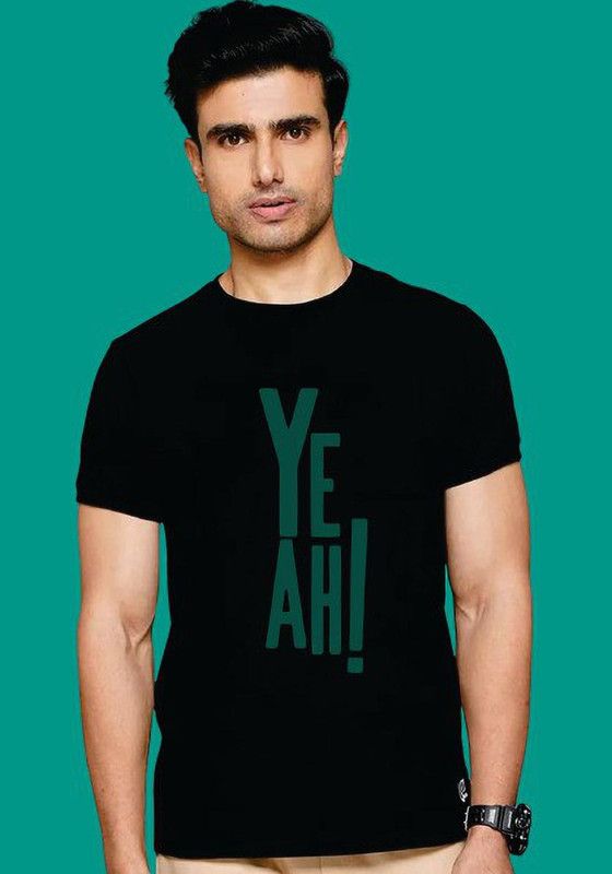 JT-YEAH! Men Typography Round Neck Pure Cotton Black T-Shirt