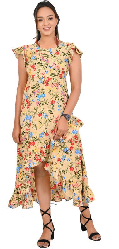 Women Ruffled Beige Dress