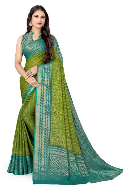 Graphic Print Bollywood Brasso Saree  (Green)