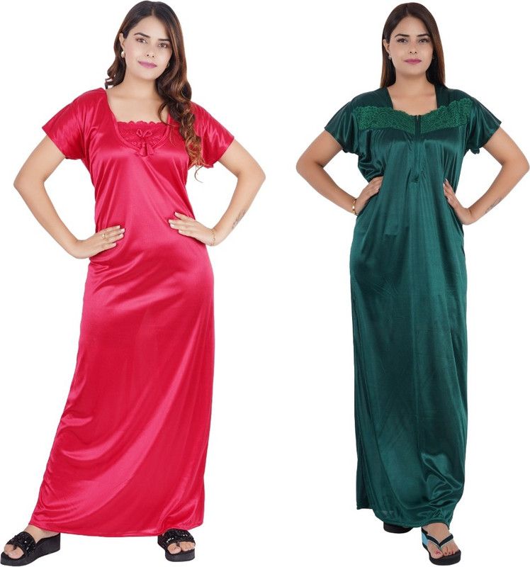 Pack of 2 Women Nighty  (Dark Green, Red)
